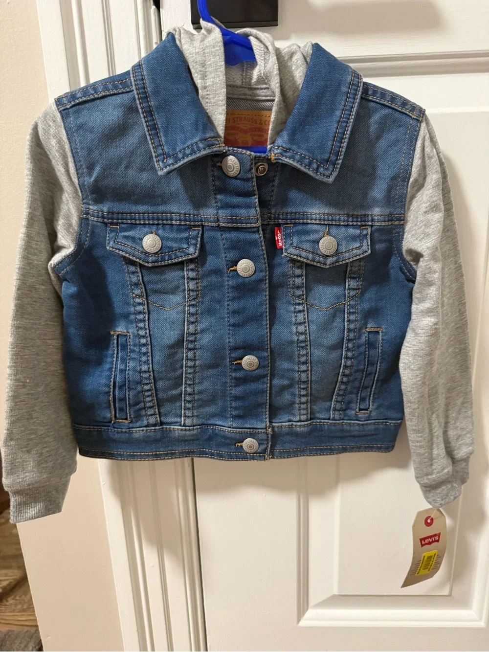 Levi's Blue Denim Jacket with Gray Hooded Sleeves — Kids